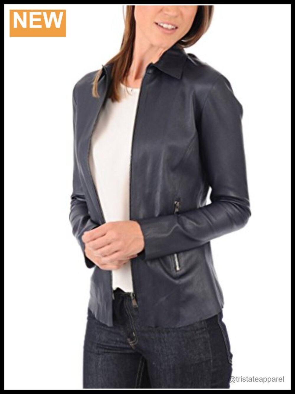 Genuine Lambskin Leather Biker Jacket Slim Fit Satin Lining